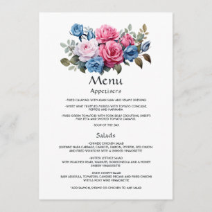Roze en Blauwe Bloemachtige Bruiloft Menu