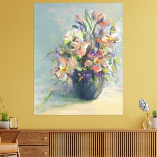 Roze en blauwe bloemen - Canvas Print (Insitu (Woonkamer))