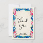 Roze en blauwe bloemen Fancy Lijst Weddenschap Bedankkaart (Voorkant)
