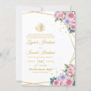 Roze en Blauwe Bloemen Goud Islamitische Moslim Hu Kaart