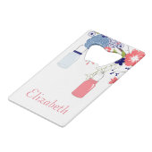 Roze en Blauwe Bloemen met Mason Jars Kredietkaart Flessenopener (Voorkant Gekanteld)