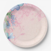 roze en blauwe bloemen papieren bordje (Voorkant)