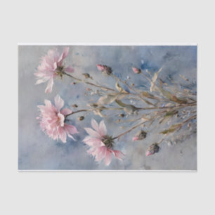 Roze en Blauwe Bloemen Waterverf Decoupage Tissuepapier