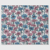 Roze en blauwe bloemen, wilde bloemen op wit cadeaupapier (Vlak)