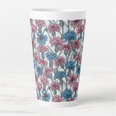 Roze en blauwe bloemen, wilde bloemen op wit latte mok (Voorkant)