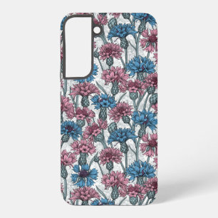 Roze en blauwe bloemen, wilde bloemen op wit samsung galaxy hoesje