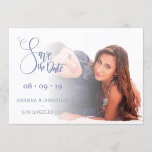 Roze en blauwe bloemige bruiloft Sparen de foto va Save The Date