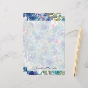 Roze en blauwe bloemstuk gepersonaliseerd briefpapier