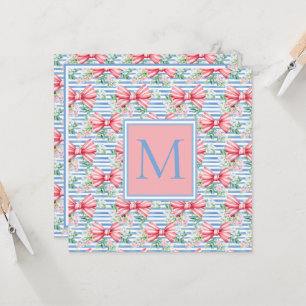 Roze en Blauwe Bogen Bloemen en Strepen Monogram