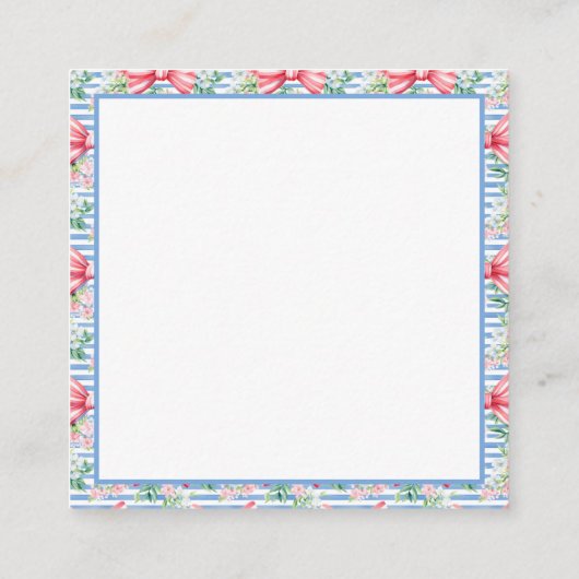 Roze en Blauwe Bogen Bloemen en Strepen Monogram Informatiekaartje (Achterkant)