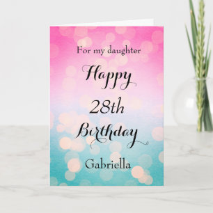 Roze en Blauwe Bokeh 28th Birthday Kaart