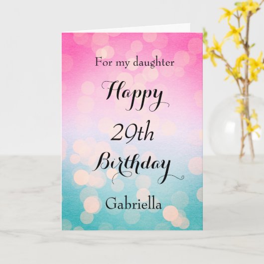Roze en Blauwe Bokeh 29th Birthday Kaart (Gele Bloem)