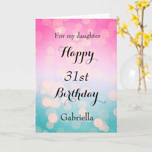Roze en Blauwe Bokeh 31e Verjaardag Kaart (Gele Bloem)