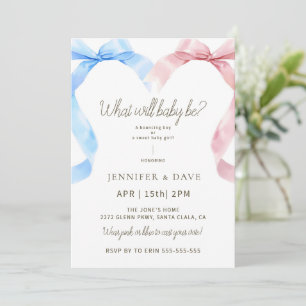 Roze en Blauwe Bow Gender Reveal Uitnodiging