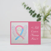 Roze en blauwe Briefkaart Ribbon Angel (Staand voorkant)