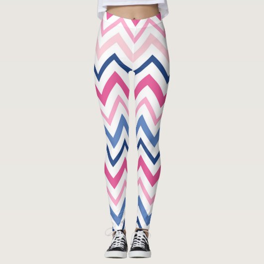 Roze en Blauwe Chevron Leggings (Voorkant)