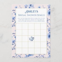 Roze en Blauwe Chinoiserie Vrijgezellenfeest Bingo Informatiekaartje