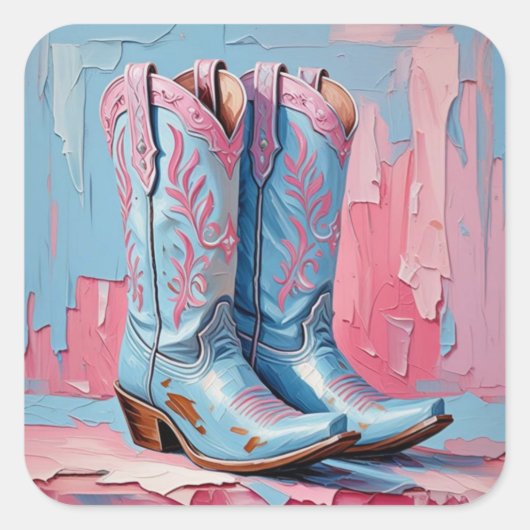 Roze en blauwe Cowgirl laarzen Stickers (Voorkant)