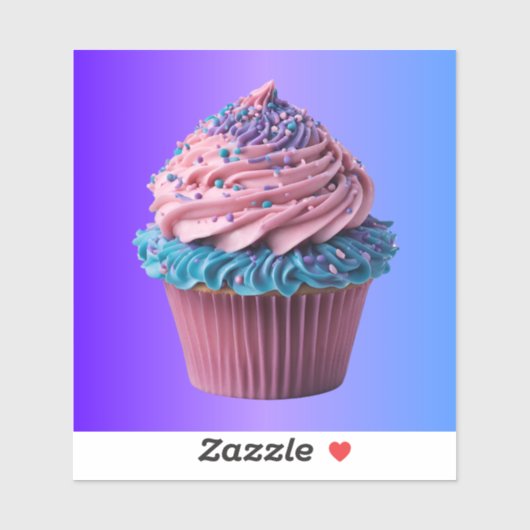 Roze en Blauwe Cupcake op Gradiënt Sticker (Vel)