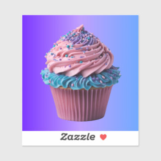 Roze en blauwe cupcake op verloop sticker