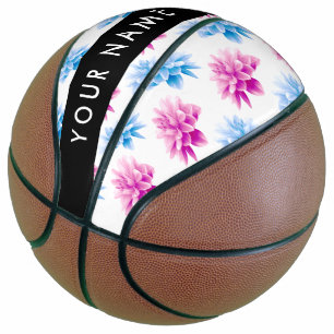 Roze en Blauwe Dahlia, Bloemmotief, Uw Naam Basketbal