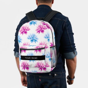 Roze en Blauwe Dahlia, Bloemmotief, Uw Naam Bedrukte Rugzak