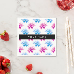 Roze en Blauwe Dahlia, Bloemmotief, Uw Naam Servet