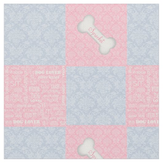 Roze en blauwe Damask Patchwork met naam Stof (Close Up)
