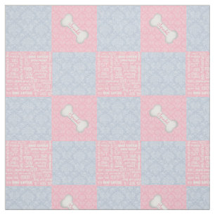 Roze en blauwe Damask Patchwork met naam Stof