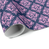 Roze en blauwe Damaspatroonpatroon Cadeaupapier (Rol Hoek)