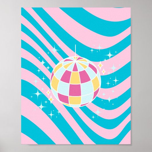 Roze en blauwe discobal, feestkunst, preppy, 80s poster (Voorkant)