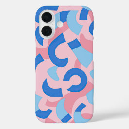 Roze en blauwe doedel patroon iPhone 16 hoesje