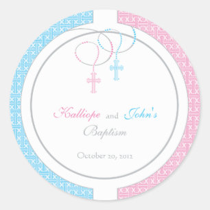 Roze en Blauwe Doop Favor Sticker