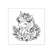Roze en blauwe eenhoorn en bloemen rubberstempel (Afrduk)