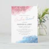 Roze en blauwe faux Glitter Gender onthulling Kaart (Staand voorkant)