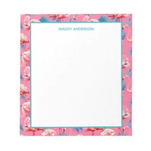 Roze En Blauwe Flamingo's Tropisch Patroon Monogra Notitieblok