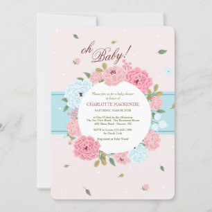 Roze en Blauwe Floral Baby shower Kaart
