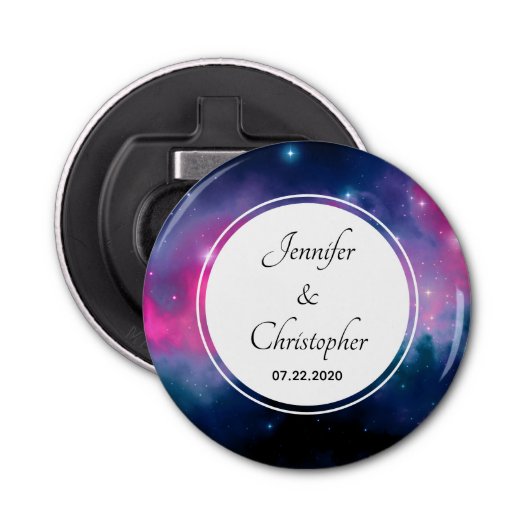 Roze en blauwe galaxy Nebula & Stars Abstract huwe Button Flesopener (Voorkant)
