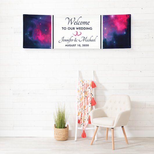 Roze en blauwe galaxy Nebula & Stars Abstract huwe Spandoek (Insitu)