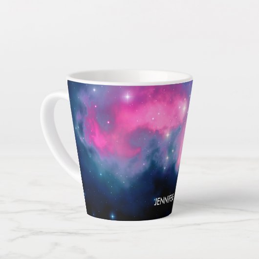Roze en blauwe galaxy Nebula & sterren Abstract Latte Mok (Linkerhoek)