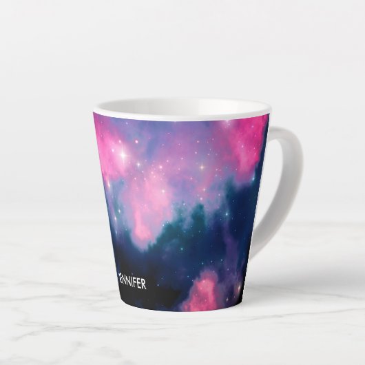 Roze en blauwe galaxy Nebula & sterren Abstract Latte Mok (Rechterhoek)