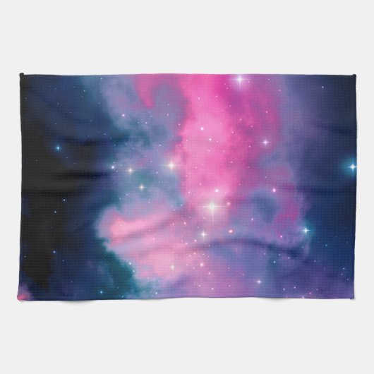 Roze en blauwe galaxy Nebula & sterren Abstract Theedoek (Horizontaal)