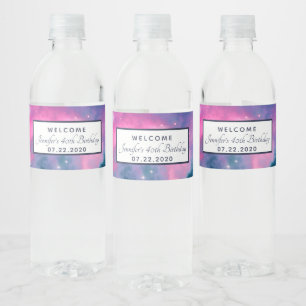 Roze en blauwe galaxy Nebula & sterren Abstract Waterfles Etiket