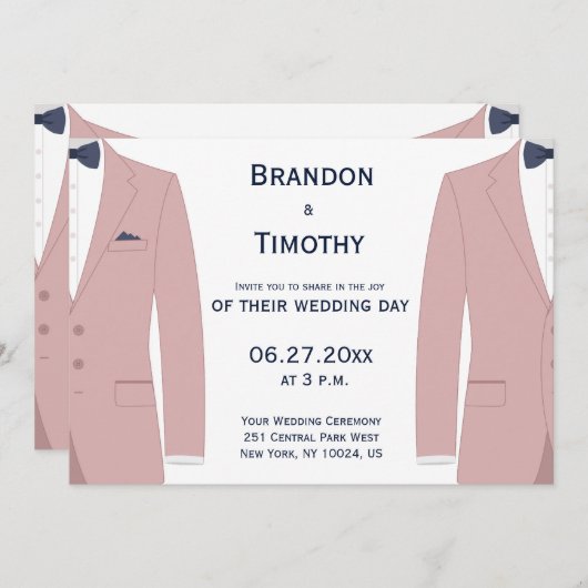 Roze en Blauwe Gay Bruiloft Uitnodigingen (Voorkant / Achterkant)