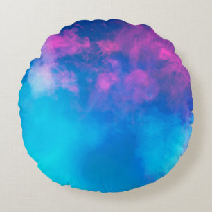 Roze en blauwe, gekleurde rook Zazzle_Growshop. Rond Kussen