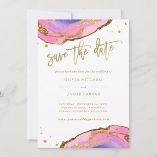 Roze en blauwe geode en goud De foto bewaart de Save The Date