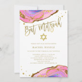 Roze en blauwe geode met goud | Bat Mitzvah Kaart (Voorkant)
