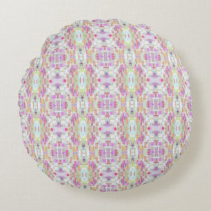 Roze en Blauwe Geometrische Abstractie Rond Kussen