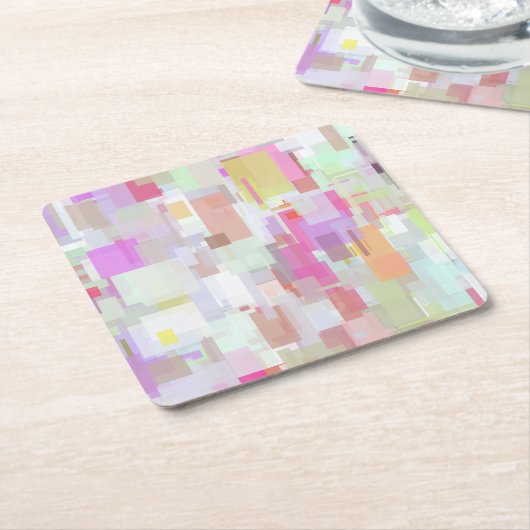 Roze en Blauwe Geometrische Abstractie Vierkante Kartonnen Onderzetter (Schuin)