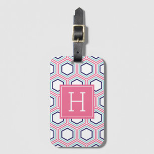 Roze en blauwe geometrische patronen bagagelabel